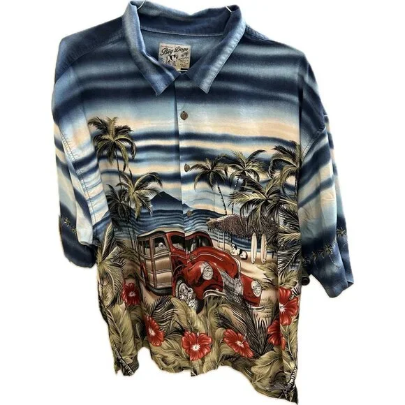 Authentic Big Dogs Hawaiian Aloha Classic Woodie Car Beach Camp Shirt Mens Sz 3x - Picture 1 of 9